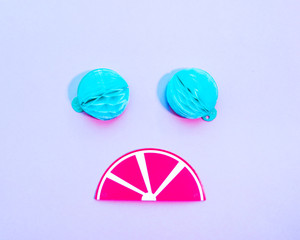 Paper fruits flat lay abstract summer minimal concept. Trendy background.