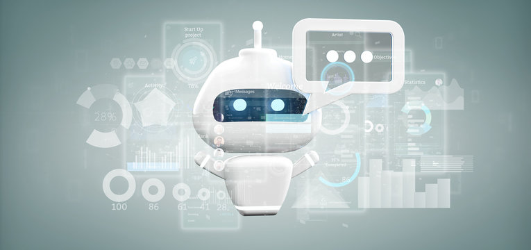 Chatbot with binary code, message and data 3d rendering
