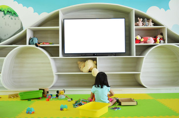 Children watching television at home in kid room without parents - Don't watch television without parents