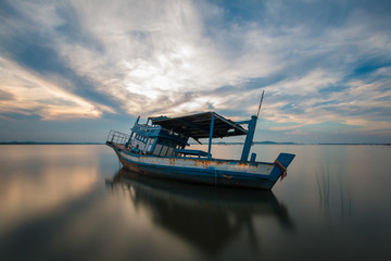 Long exposure, Decayed ship in the sea