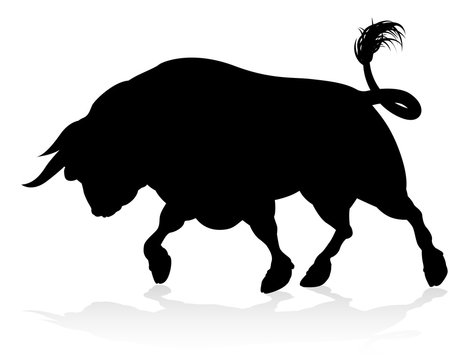 A high quality detailed bull charging cow cattle animal silhouette