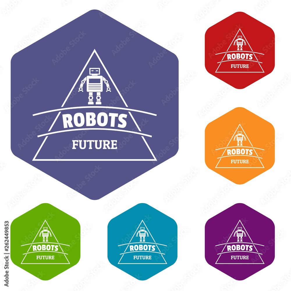 Sticker robot future icons vector colorful hexahedron set collection isolated on white - Stickers