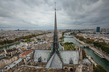 View of Paris historical center from the Notre Dame Cathedral tower