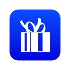 Gift box with ribbon icon digital blue for any design isolated on white vector illustration