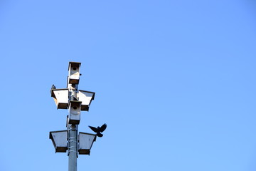 antenna on background of blue sky bird house