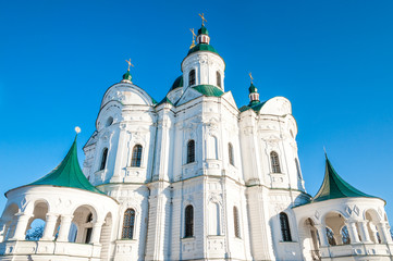 Fototapeta na wymiar Cathedral of the Nativity of the Blessed Virgin in Ukrainian baroque style, Kozelets town, Chernigov province, Ukraine