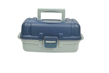 Box for fishing lures on white background