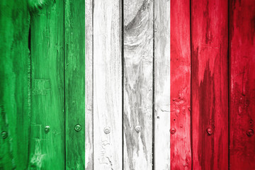 Flag of Italy, background wood.