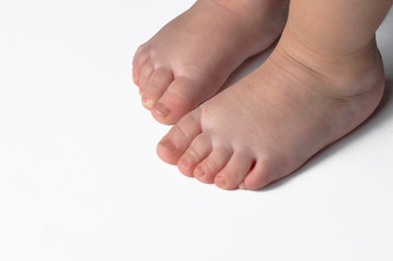 Baby's leg isolated on a white background.Baby girl.Female