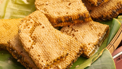 Honeycomb wrapped in banana leaves
