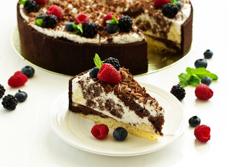 Chocolate cake with fresh berries.