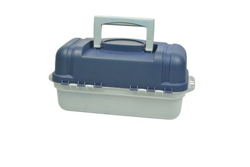 Box for fishing lures on white background