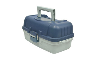 Box for fishing lures on white background