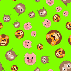 Seamless pattern of lion head pigs and owls