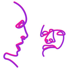 Abstract faces in line. In neon style