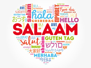 SALAAM (Hello Greeting in Persian,Farsi) love heart word cloud in different languages of the world