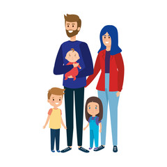 parents couple with kids characters