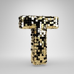 Disco ball uppercase letter T isolated on white background. 3D rendered alphabet.