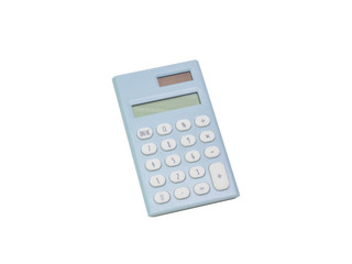 blue calculator on white back ground  isolated image.