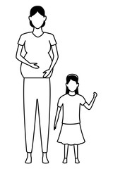 woman pregnant with child avatar cartoon character black and white