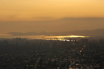 生駒山から大阪市の眺望-夕焼け