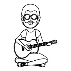 hippy man playing guitar character