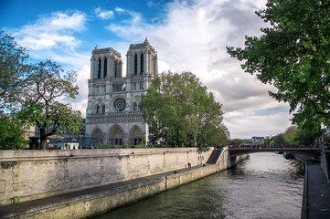 Fototapeta na wymiar Notre Dame Cathedral and River Seine Paris, France