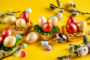 Easter pastries on the yellow background