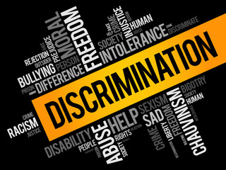 Discrimination word cloud collage, social concept background