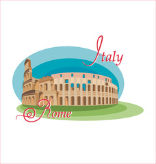 Colosseum is a symbol of Italy. Sight of Rome, isolated on white background. Symbol of the country. Invitation to travel to Italy, Rome.