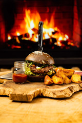 burger with baked potatoes