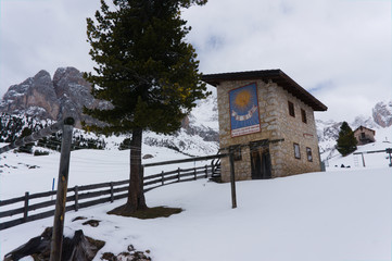 regensburgerhütte regensburger hut in the dolomites in winter, south tyrol, italy