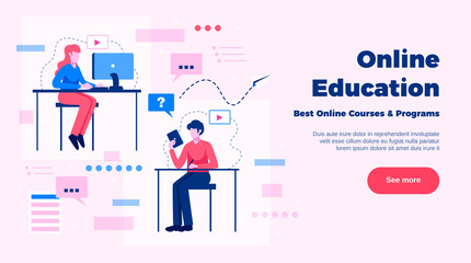 Fototapeta na wymiar Online Education Website Page Design