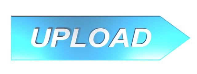 UPLOAD on blue arrow - 3D rendering