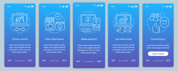 Naklejka premium Concert onboarding mobile app page screen vector template
