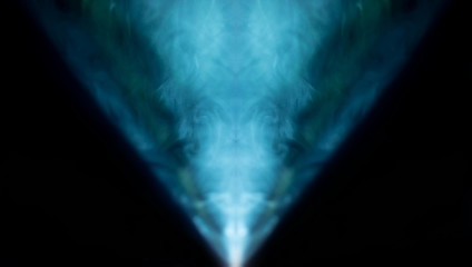 projector spotlight blue color , smoke texture background . light beam screening and glowing for...