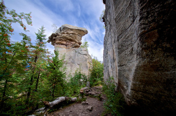 Landscape geomorphological natural monument "Stone city". Perm region. Russia