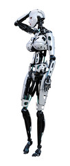 3D Rendering Female Robot on White