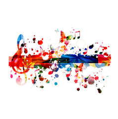 Naklejka premium Music background with colorful music notes vector illustration design. Artistic music festival poster, live concert events, party flyer, music notes signs and symbols