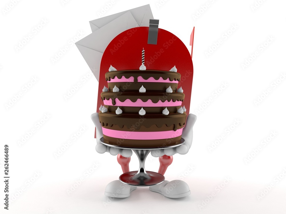 Poster Mailbox character holding cake