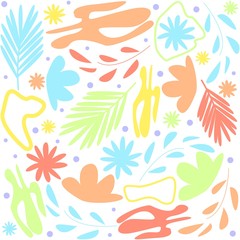 Colorful abstract floral white background cartoon style doodle vector illustration