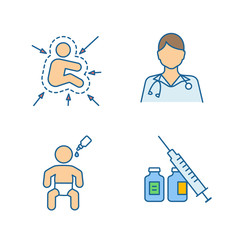 Kids vaccination and immunization color icons set