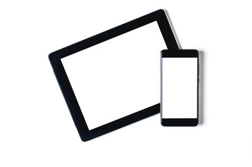 Mobile phone and tablet on pale background. Template for text or application design