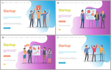 People giving ideas on new project vector, presentation with arguments and infocharts. Digital development of technology, improvement of company. Website or webpage template, landing page flat style