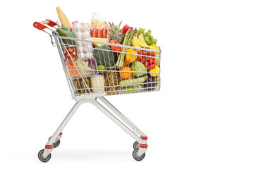 Shopping cart with food products