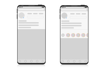 New Mock up set of social network on Smartphone, mobile realistic style. Flat design Photo frame vector illustration en white background. Style Colour and profile.