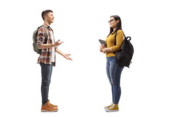 Male and female students talking