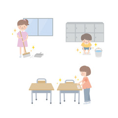 子供が教室の掃除をする様子