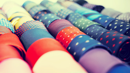  Neckties on hangers in men clothing store