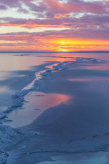 Winter sunset over the lake Balaton of Hungary